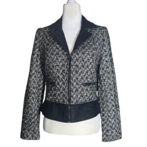 GOSSIP GIRL WOOL BLEND FULLY LINED ZIPPER JACKET COAT BLACK WHITE MEDIUM